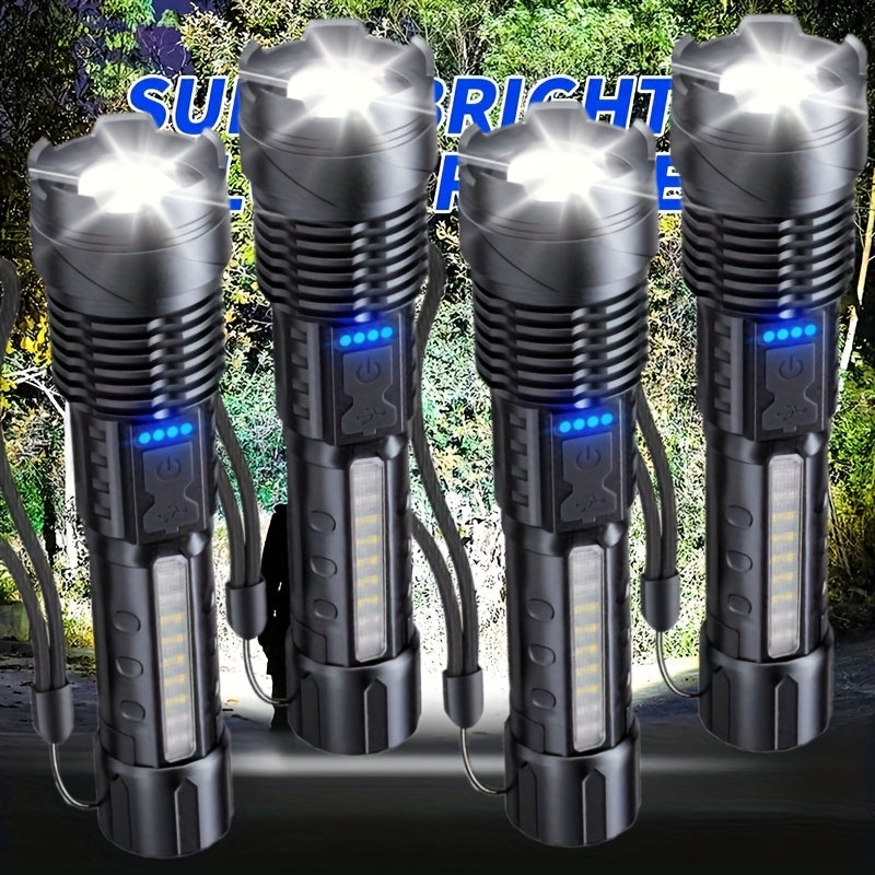 4 Pack USB Rechargeable Handheld LED Flashlights With COB