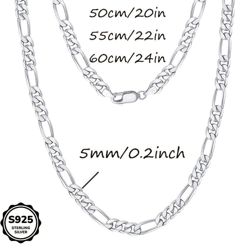 925 Silver 5mm Cut Figaro Necklace | Perfect for Teenager and Teenager, Ideal for Daily Gifts, Parties, Street Performances, Halloween, Birthdays, Anniversaries with Free Gift Box | Elegant, Finely Crafted, Unisex Design, Mad