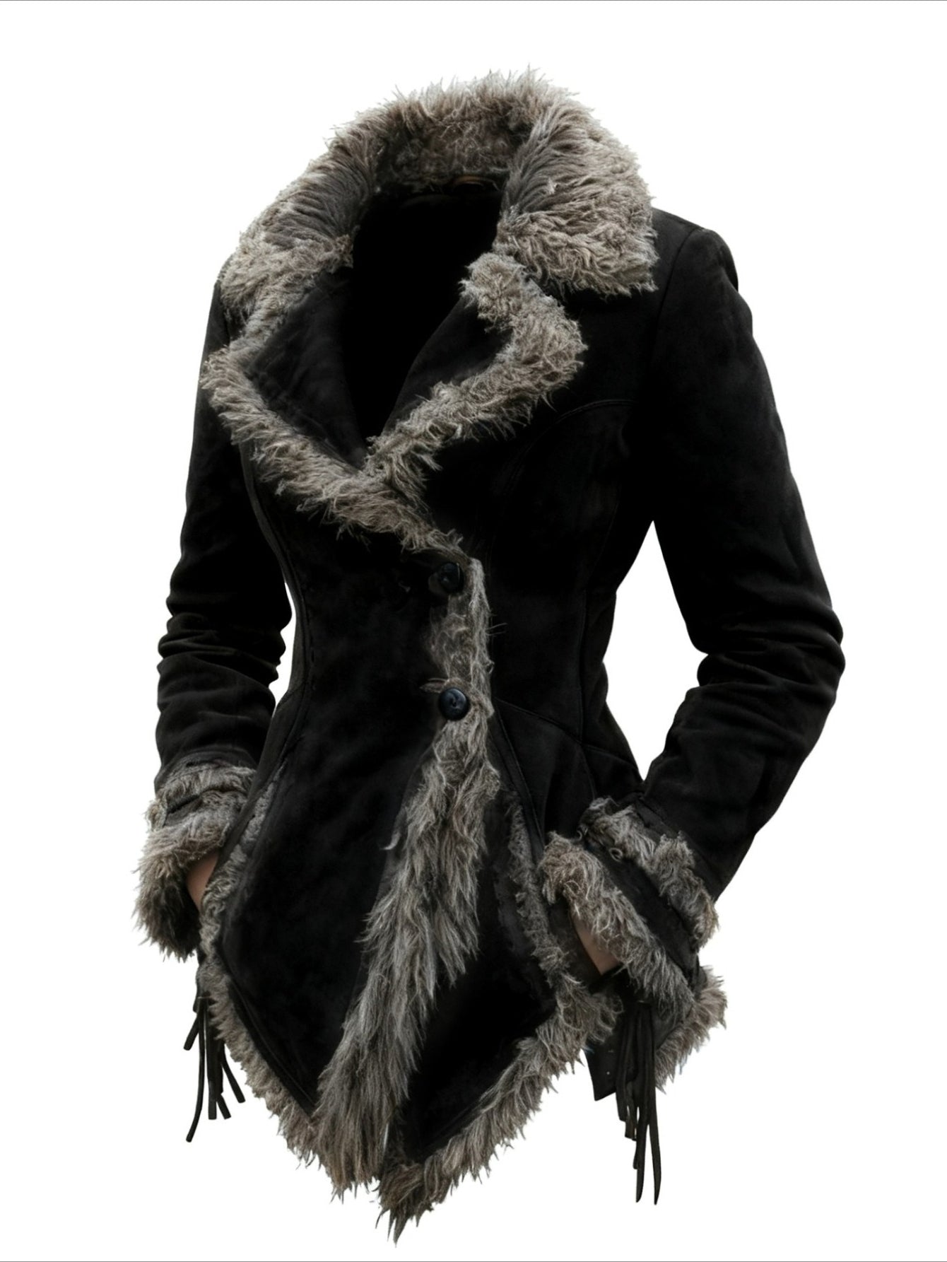 Vintage LuxuriousFauxFurCollarOvercoat For Women Beggar Jacket Outerwear Timeless