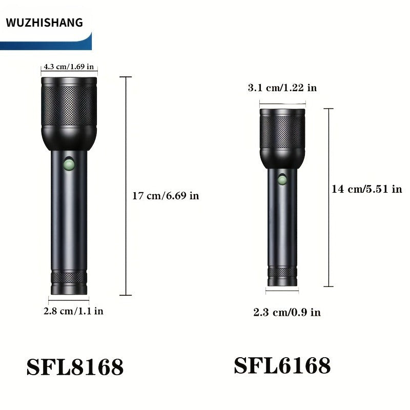 WUZHISHANG High Lumen Flashlight 550 Lumens Five Mode Adjustable Focus Floodlight USB Type C Rechargeable