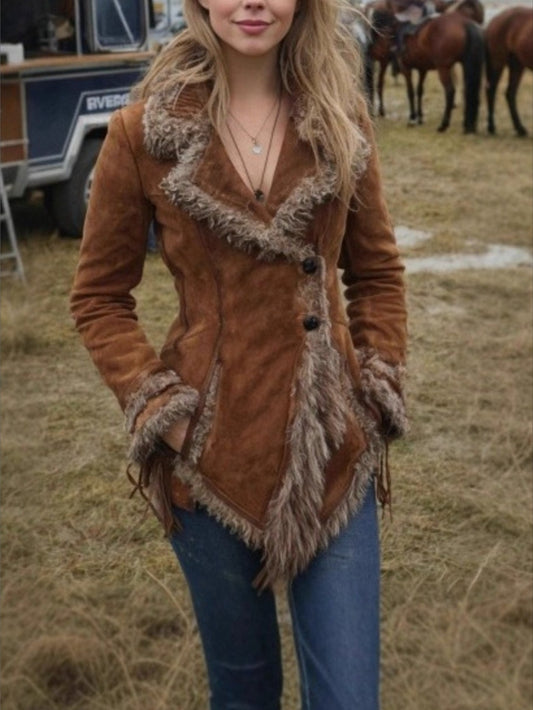 Vintage LuxuriousFauxFurCollarOvercoat For Women Beggar Jacket Outerwear Timeless