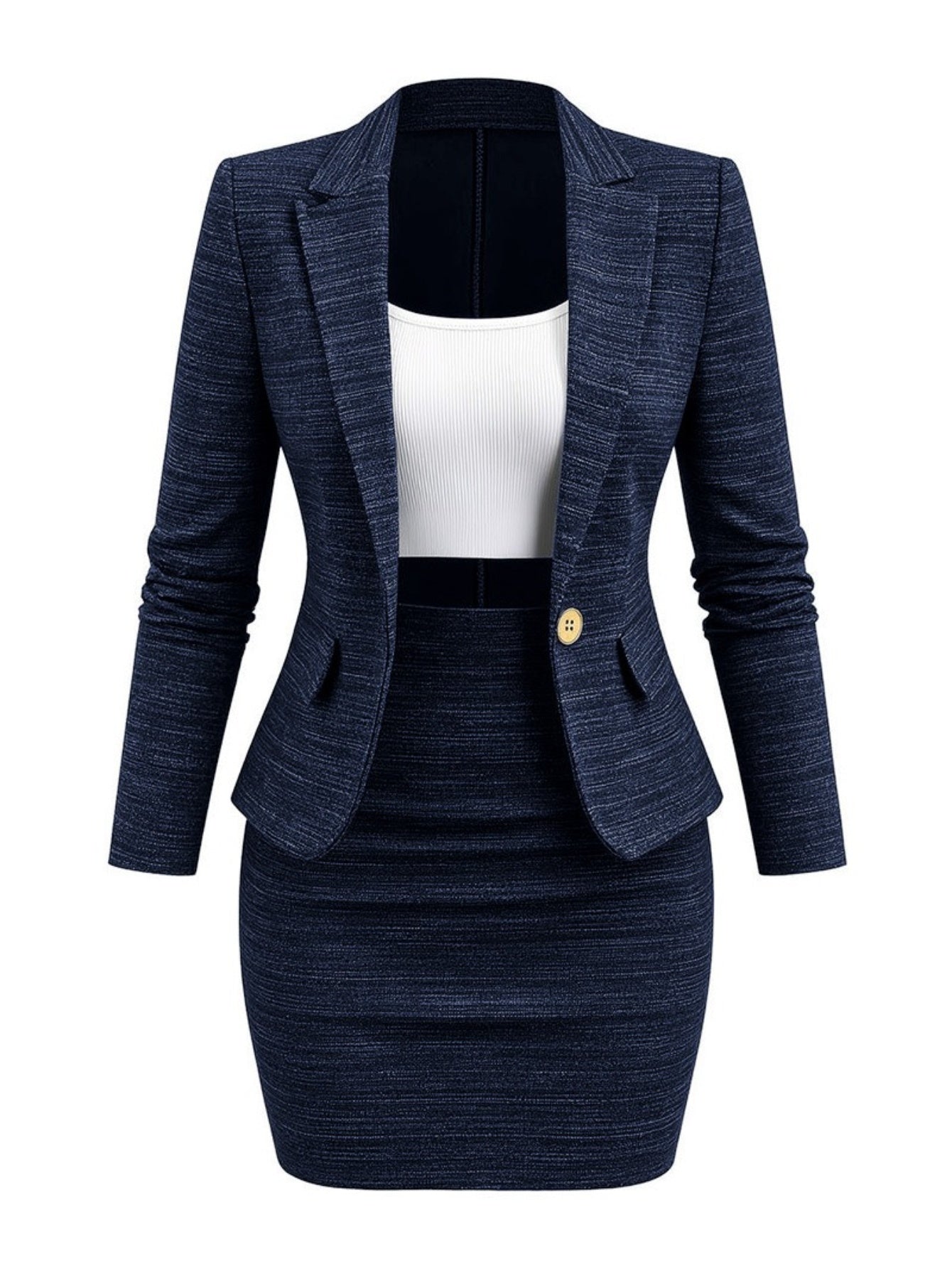 2pcs Set: Dark Gray Blazer + Pencil Skirt Suit for Women | Stylish and Professional Design, Suitable for the Workplace and Formal Occasions