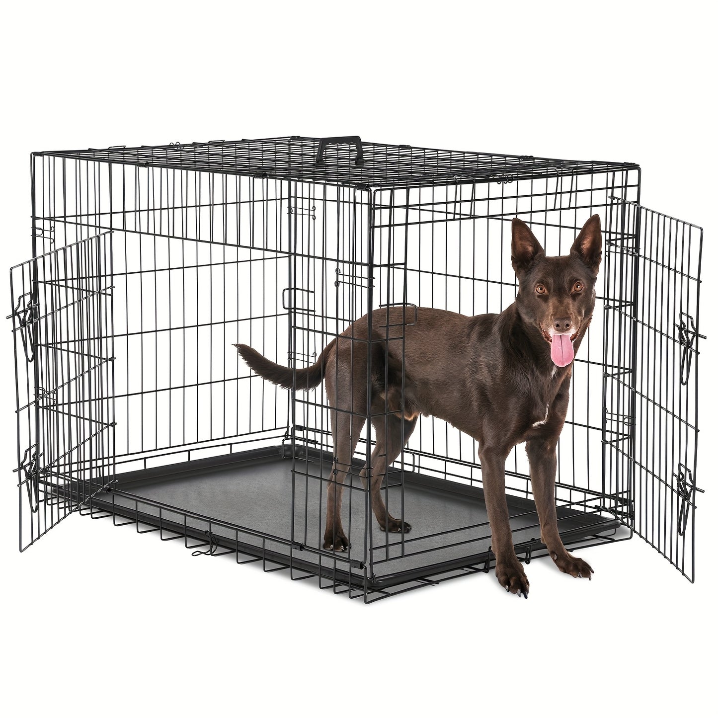 24/36/42/48-inch Pet Cage - Reinforced metal folding pet cage with dividers and removable tray. Portable dog crate suitable for indoor and outdoor use. Easy to carry and assemble on the go. An ideal choice for your pet cage n