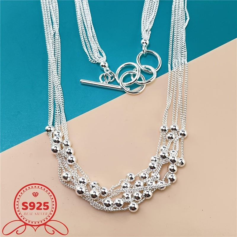 [925 Silvery Necklace] Sterling Silvery Multi-layer Necklace, 925 Fashion Shining Light Bead Necklace | Women's Fine Jewelry, Suitable for Christmas Gift Holiday Souvenir Gift