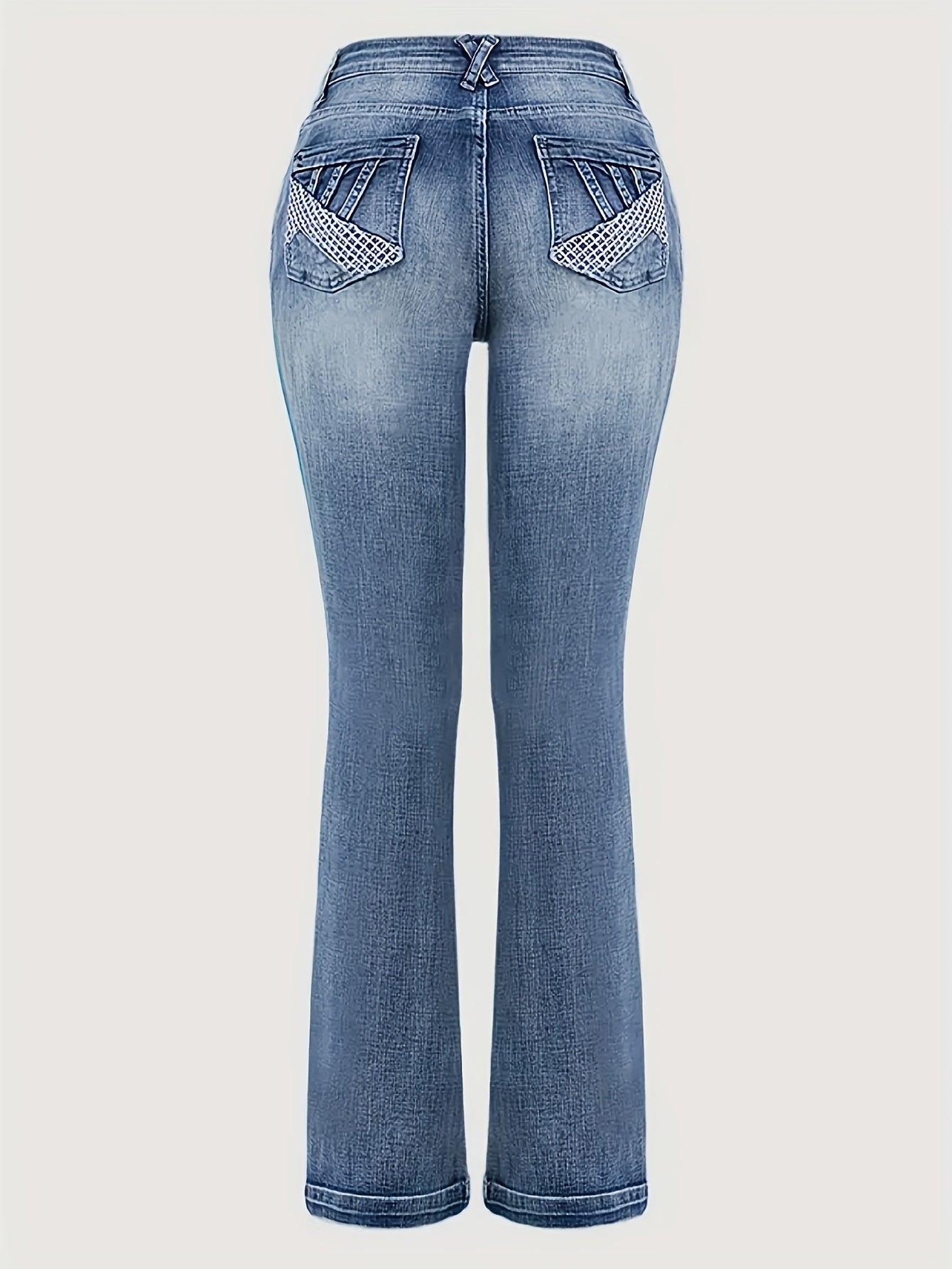 Women'S Vintage Straight-Leg Jeans | Embroidered Pockets, Buttoned Cuff Detail, Mid-Stretch Denim, All-Season Casual Long Pants