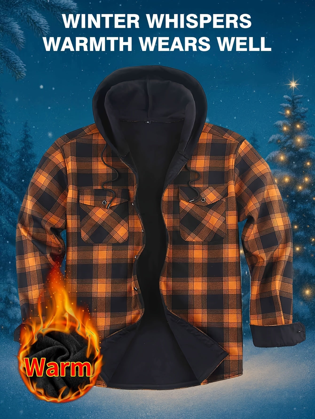 2026 New Men's Shirt Thanksgiving And Christmas Gift Couple Outfits Unisex | Winter JacketMen's Winter Pajamas Flannel Plaid Casual Shirt | Double Pocket Thickened Warm Desig Regular Fit Hooded Long Sleeve Shirt Men's Warm Ja