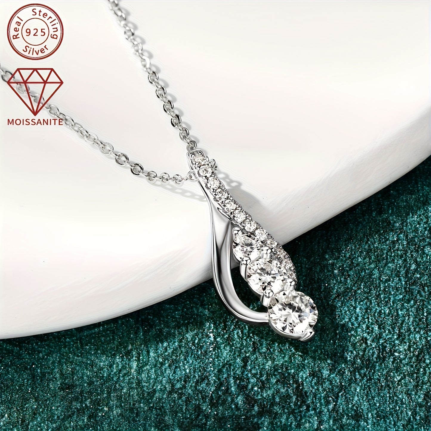 S925 925 Silvery Moissanite Necklace - Elegant 1.2 Carat Moissanite Pendant Necklace / Unisex Fashion Exquisite Jewelry - for Daily Wear and Parties - Wedding, Engagement, and Anniversary Gift - Birthday Gift for Family, Frie