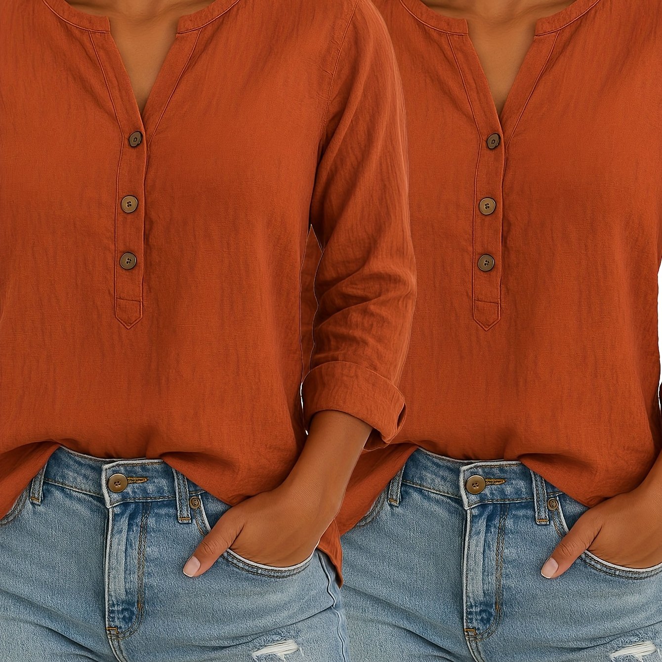 2/3pcs Ladies Elegant Linen Blend Short Sleeve V-Neck Shirt Four Seasons Can Wear