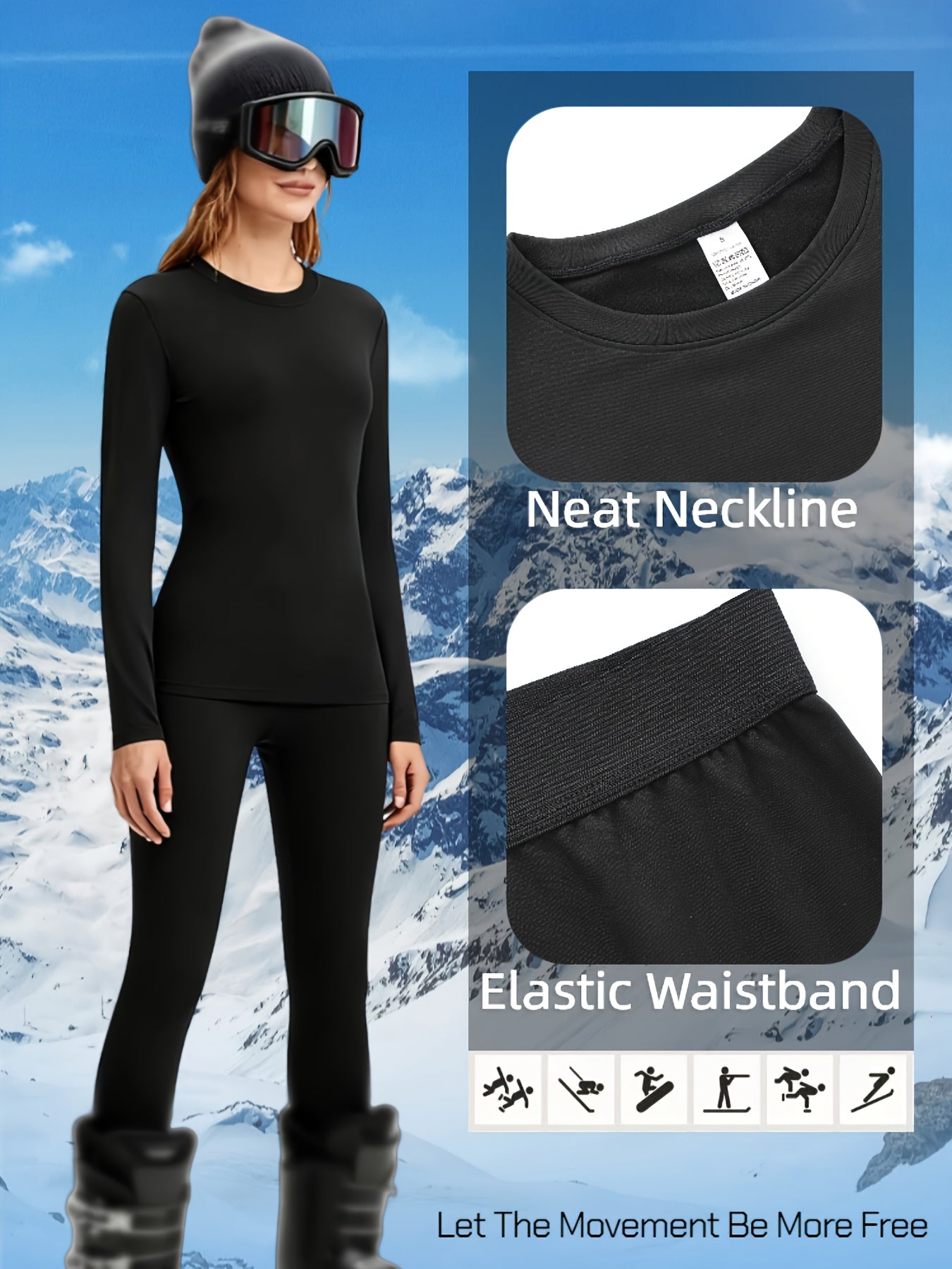 4pcs Women's Thermal Pajama & Lounge Wear Set - Winter Warm Sleepwear with 10% Spandex High-Elastic Pants, Round Neck Long Sleeve Solid Color for home,, Outdoor (Pantsuit) - Machine Washable Fall/nighttime Outfits