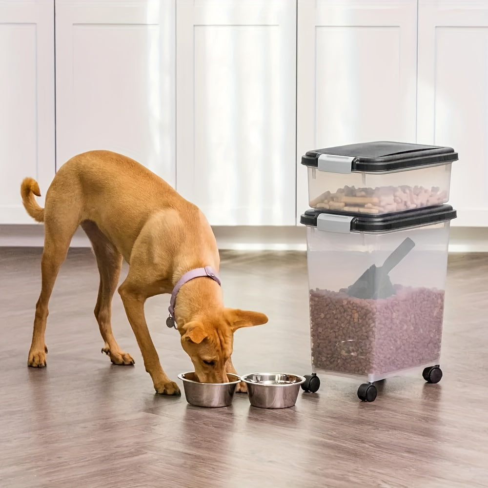 30 lbs & 11 lbs Combo Dog & Cat Food Storage Container - Heavy-Duty Airtight Pet Food Dispenser with Stackable Design, Bin & Scoop, Locking Latches & Smooth-Rolling Wheels - Large Capacity Dry Kibble, Treats Organizer (Multi-