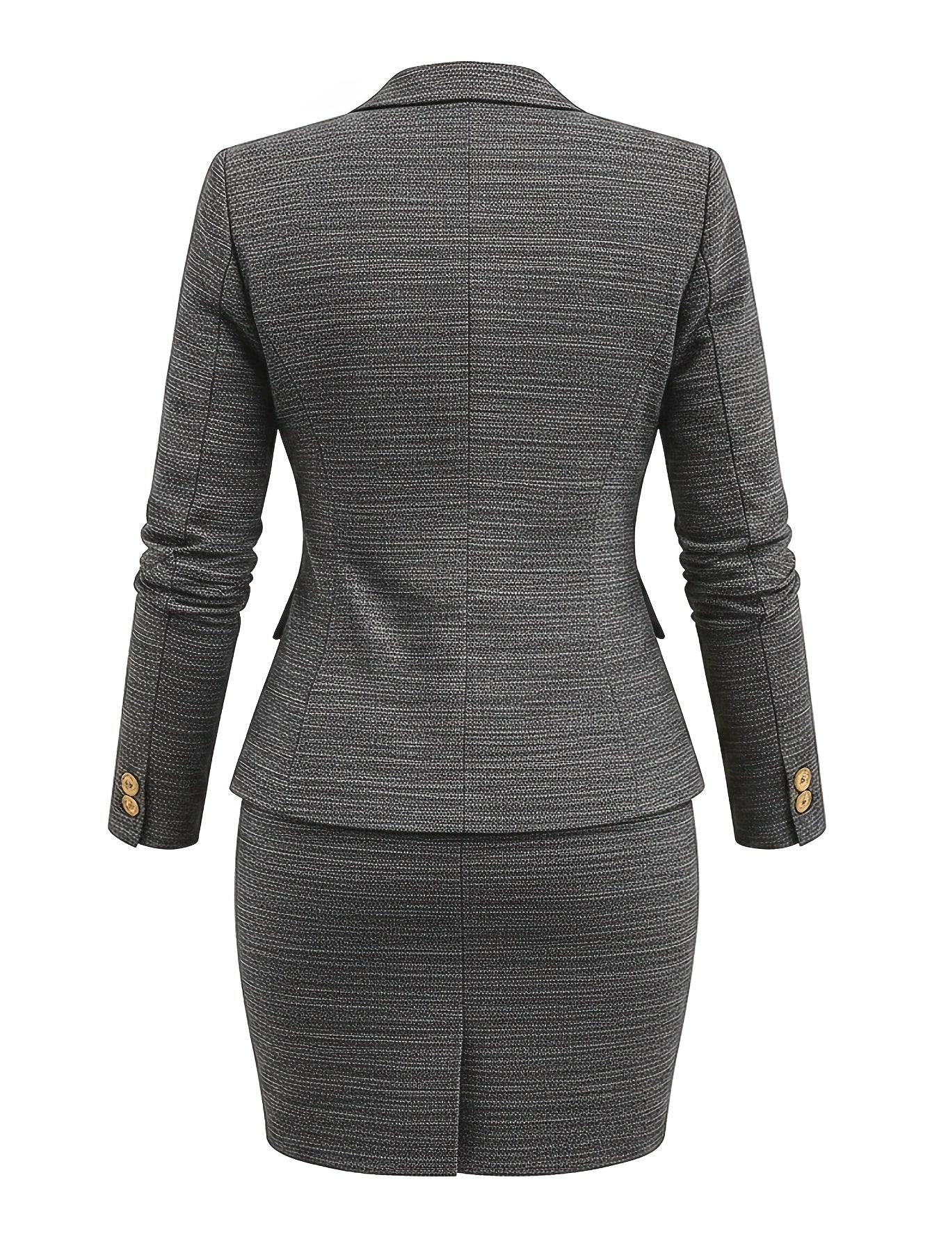 2pcs Set: Dark Gray Blazer + Pencil Skirt Suit for Women | Stylish and Professional Design, Suitable for the Workplace and Formal Occasions