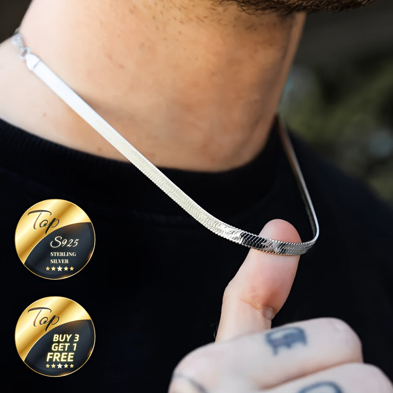 S925 Sterling Silvery Flat Snake Bone Chain Necklace, Sexy Clavicle Chain. Clean Fashionable Silvery Accessory. Ideal for Daily Wear And Parties And Holidays. Gift for Valentine's Day, Mother's Day, Anniversary,, Christmas, H