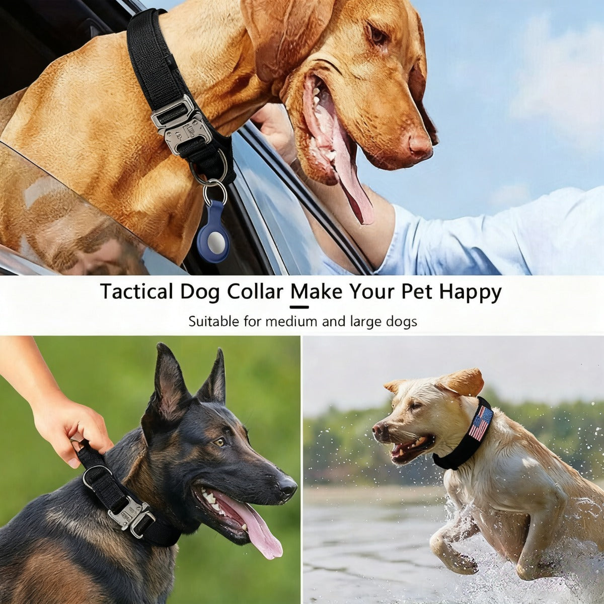 2pcs Heavy Duty Tactical Dog Collar with Handle & Metal Buckle - 1.5" Wide Nylon -Grade Obedience Training Collar for Large/Medium Dogs (German Shepherd,, Labrador) - Adjustable, Padded, Outdoor, Camping, Hunting Gear