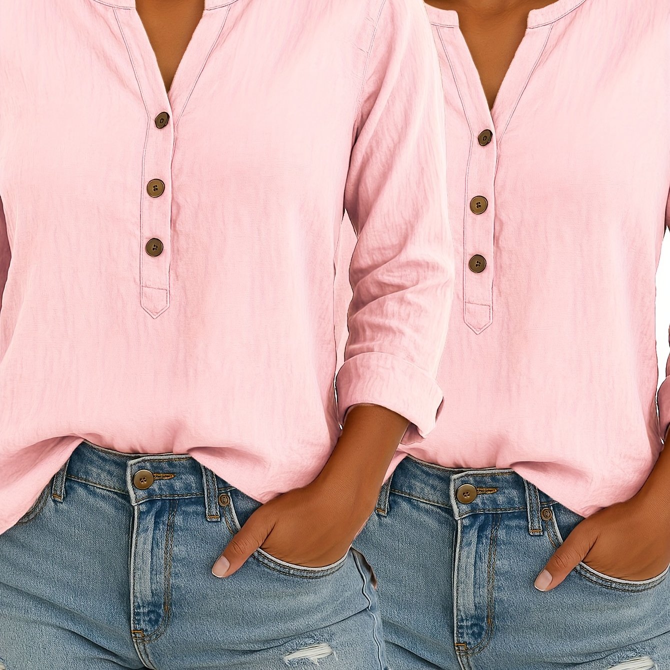 2/3pcs Ladies Elegant Linen Blend Short Sleeve V-Neck Shirt Four Seasons Can Wear