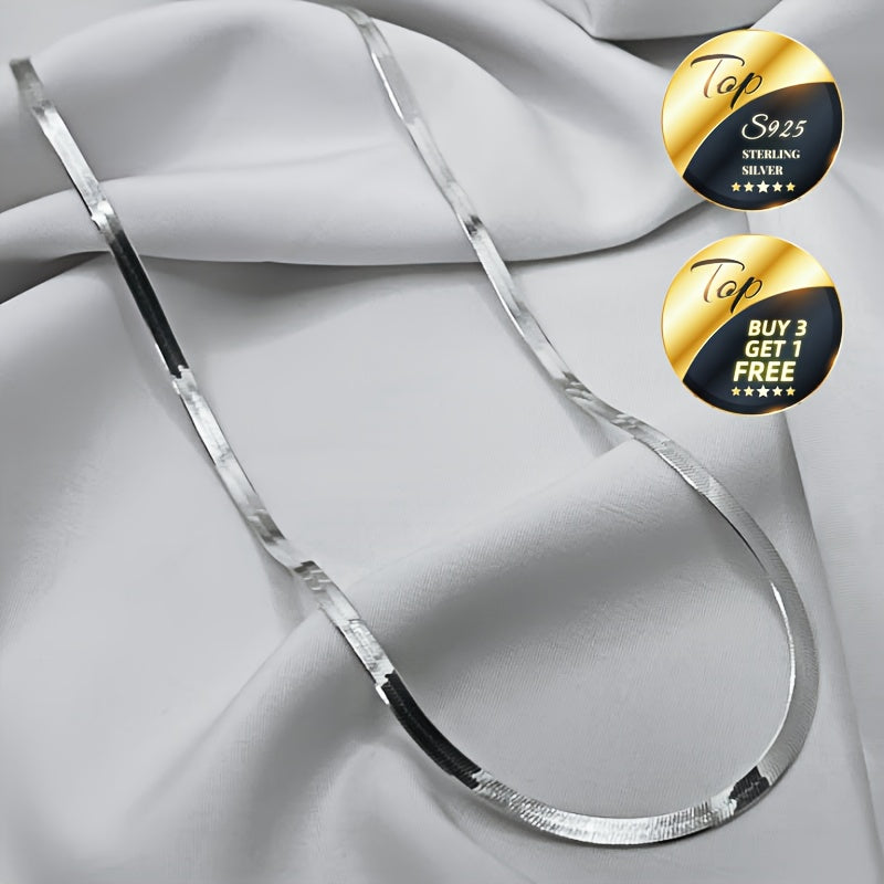 S925 Sterling Silvery Flat Snake Bone Chain Necklace, Sexy Clavicle Chain. Clean Fashionable Silvery Accessory. Ideal for Daily Wear And Parties And Holidays. Gift for Valentine's Day, Mother's Day, Anniversary,, Christmas, H