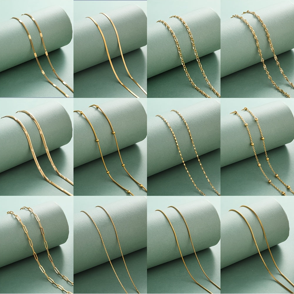 12pcs Exquisite 18K Gold-plated 925 Sterling Silver Minimalist-style Collarbone Chain for Women
