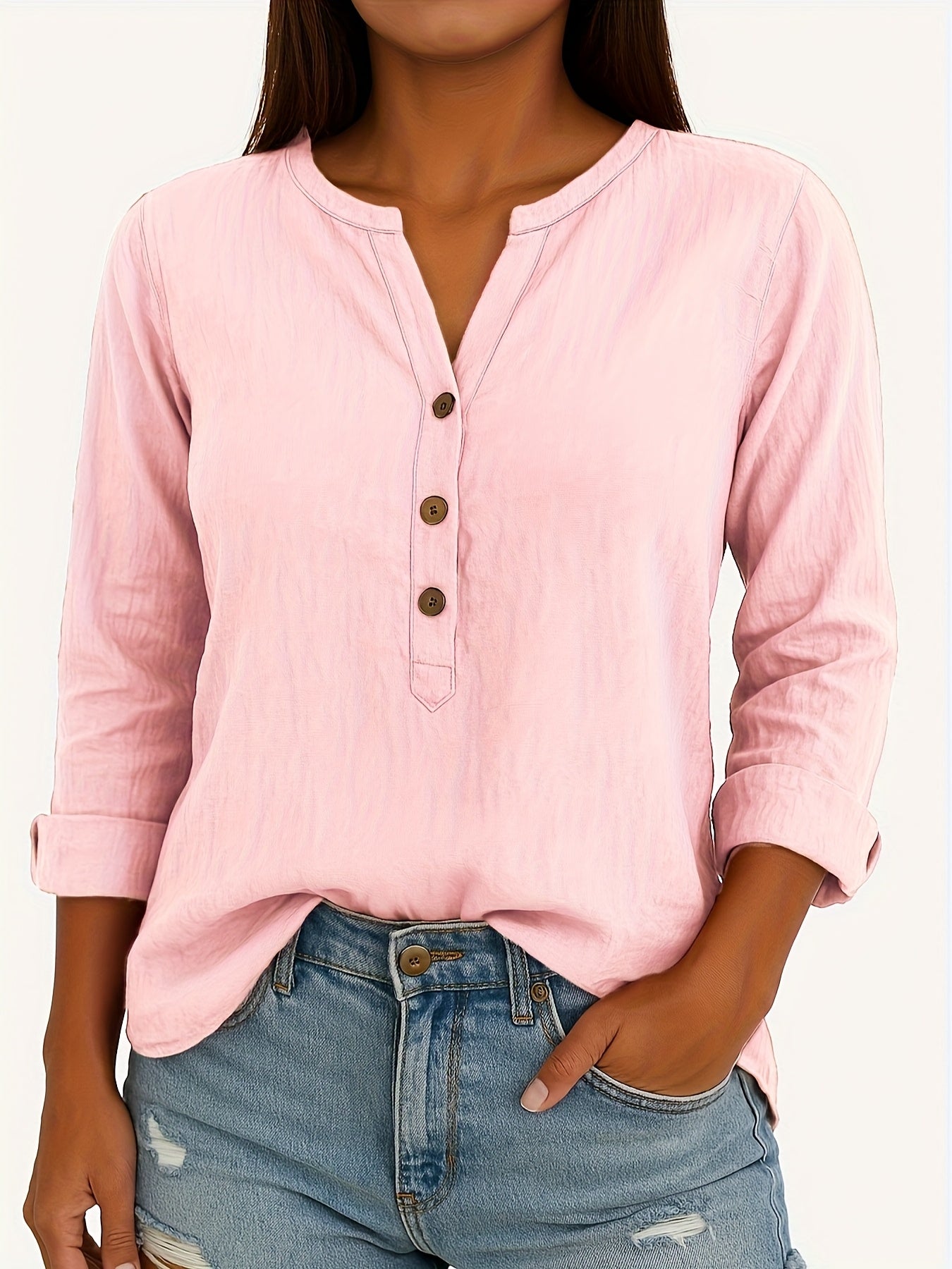 2/3pcs Ladies Elegant Linen Blend Short Sleeve V-Neck Shirt Four Seasons Can Wear