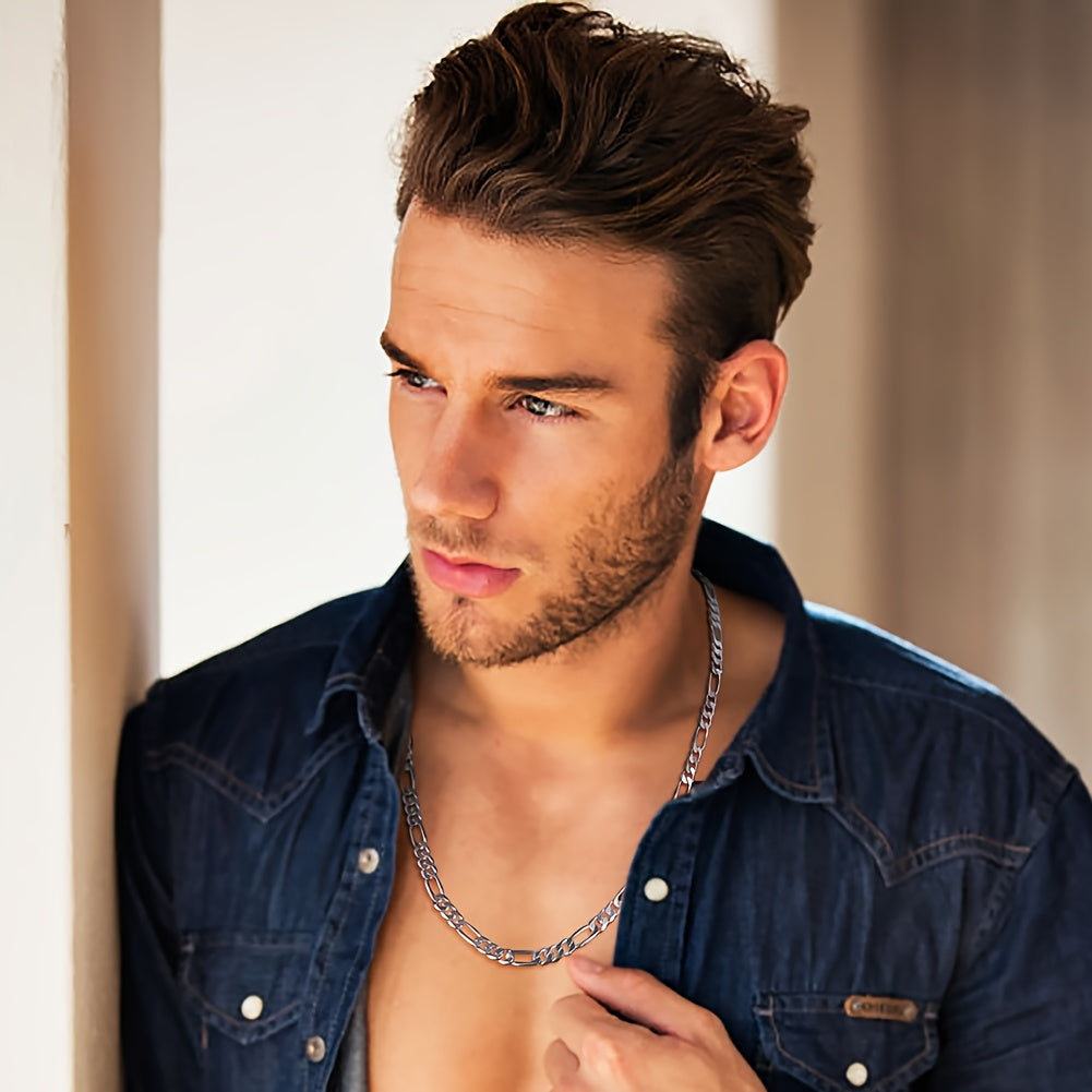 925 Silver 5mm Cut Figaro Necklace | Perfect for Teenager and Teenager, Ideal for Daily Gifts, Parties, Street Performances, Halloween, Birthdays, Anniversaries with Free Gift Box | Elegant, Finely Crafted, Unisex Design, Mad