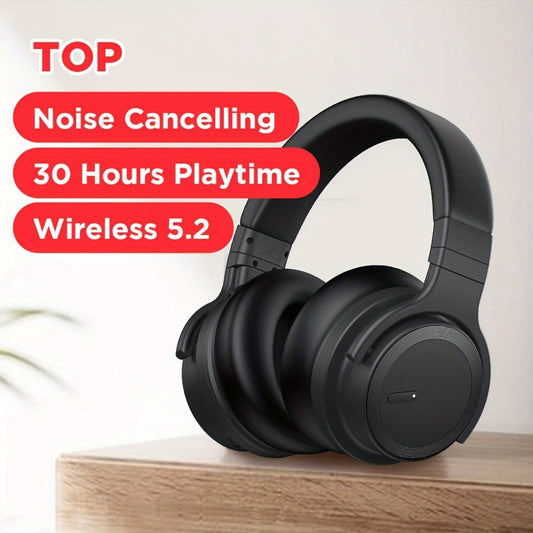 Active Noise Cancelling Headphones Wireless Headphones with Rich Bass, Clear Calls, 30 Hours Playtime, Comfort Fit, Black