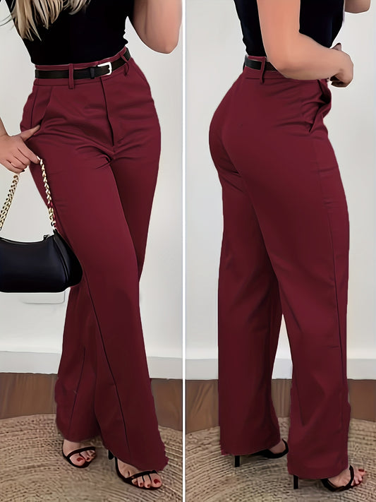 Fashionable Vintage Women'S Suit Pants, Casual Daily Commuting Professional Solid Color Long Trousers, Suitable for All Seasons, Straight-Leg Pants Without a.