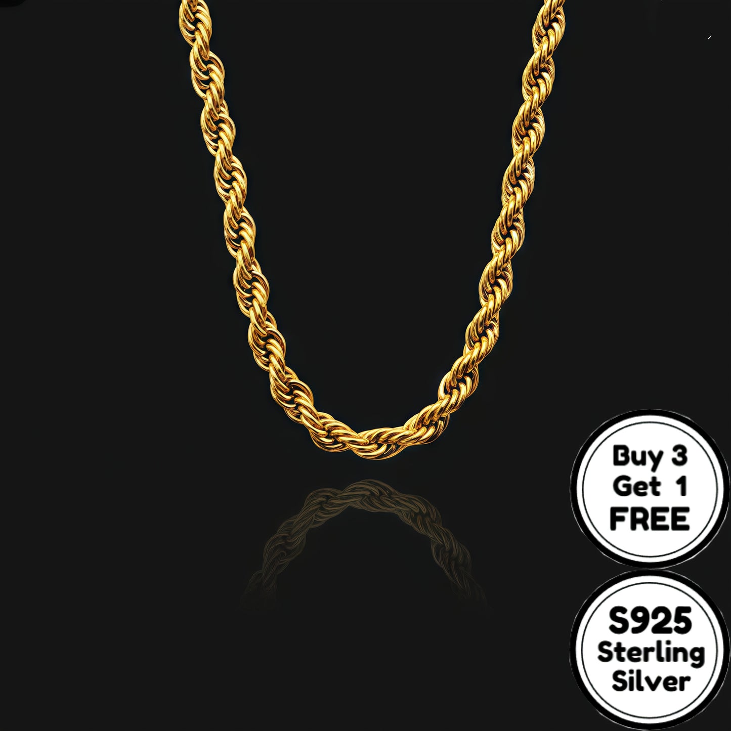 S925 Sterling Silvery 24k Gold Plated 4mm Twist Necklace, The Ideal Gift for Men, Women, Wives, Girlfriends, Mothers And Daughters On Anniversaries, Birthdays And Special Occasions (buy 3 Get 1 Free)
