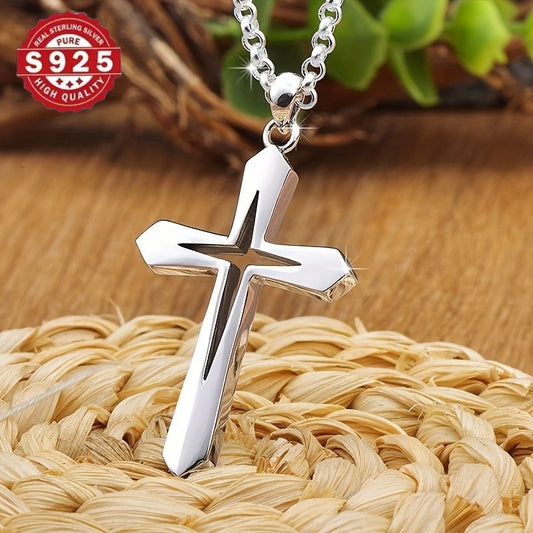 925 Silver Women's Cross Pendant Necklace - Modern Christian Religious Jewelry, Anti Allergic and Water-resistant, Elegant Gift Box Packaging, Suitable for Casual Wear and Hip-hop Style, Polished Jewelry