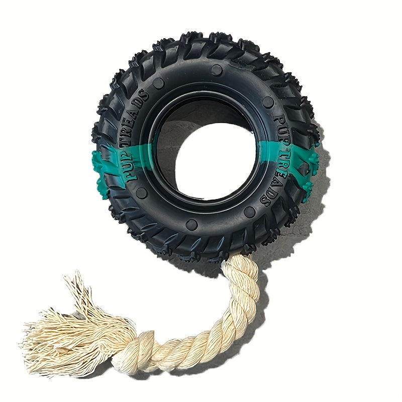 1pc Heavy-Duty Chew Proof Dog Chew Toy - Non-Toxic Rubber Tire with Rope Inside, for Aggressive Chewers - Interactive Chew Toy for Large Breeds, Tug-of-War, Fetch, and Solo Play - Durable Chewable Puppy Teething Gift for Dogs