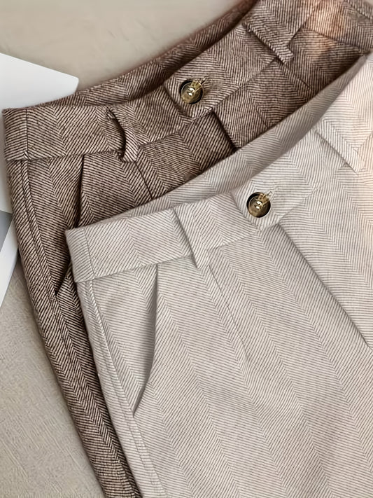 Women'S Harun Style Pencil Pants | Autumn and Winter High Waisted Casual Suit Pants, Office Wear, Elegant Solid Color with Button Details