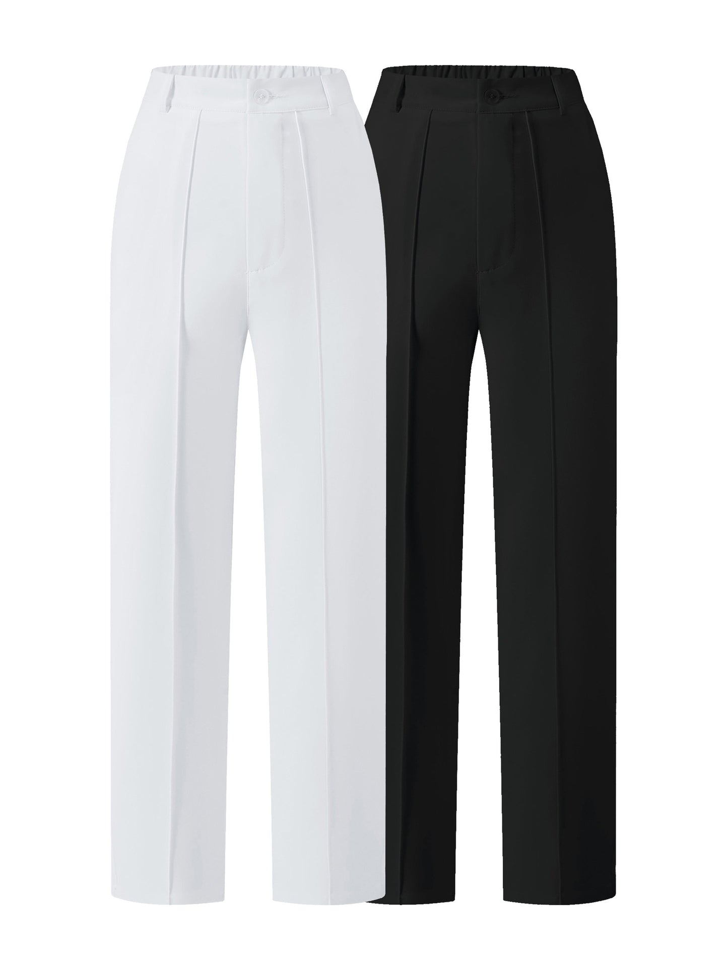 (2pcs) Elegant Casual Solid Color Women's Suit Trousers, Button Zipper Half Elastic Waist Fit Bottoms, Suitable for All Season