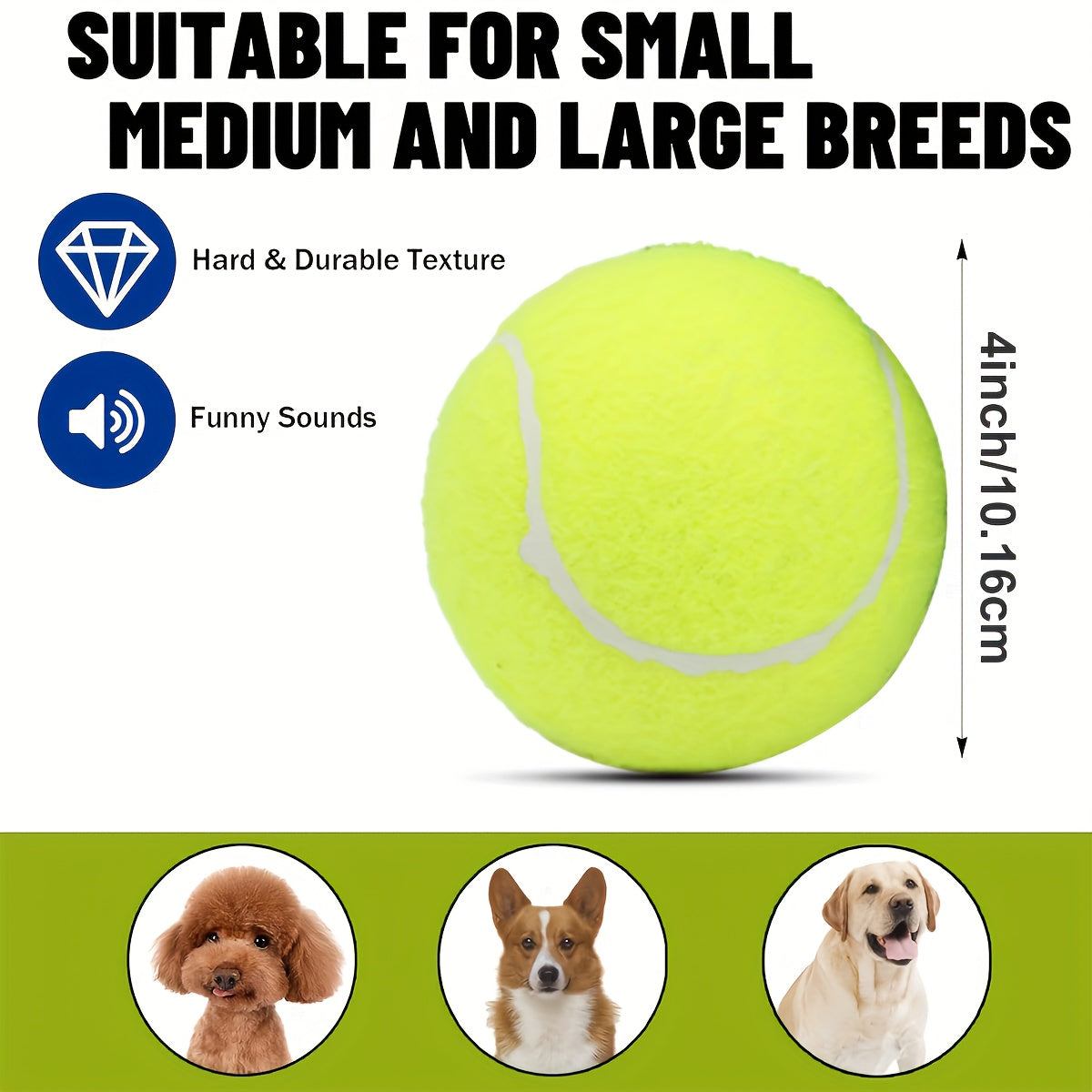 2/4/6pcs Oversized Tennis Ball Dog Toy with Natural Rubber Squeaker - Heavy-Duty Loud Squeaky Ball for Fetch, Training, Tug-of-War & Dental Suitable for Breed Sizes (4-inch)