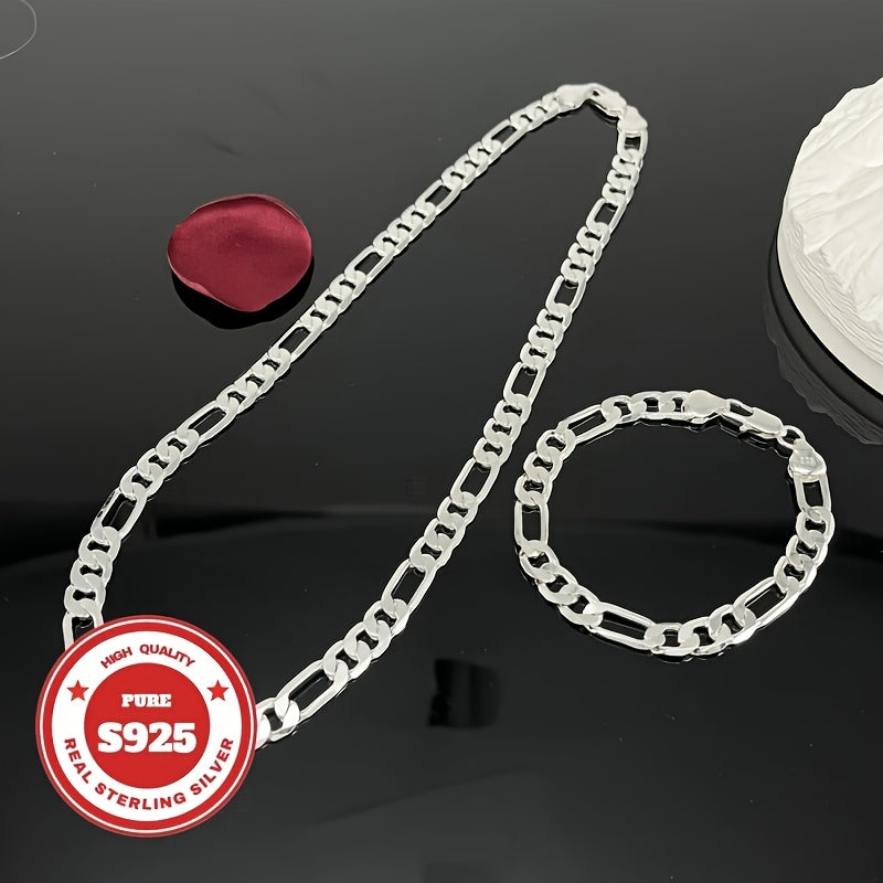 925 Silver Jewelry -6mm Wide - Two-piece Set - Figaro Necklace, Bracelet Combination - Fashionable Jewelry For Men And Women, Daily Wear - Queue Wear - Festival Gift - Independence Day Gift - Graduation Gift - Birthday Gift