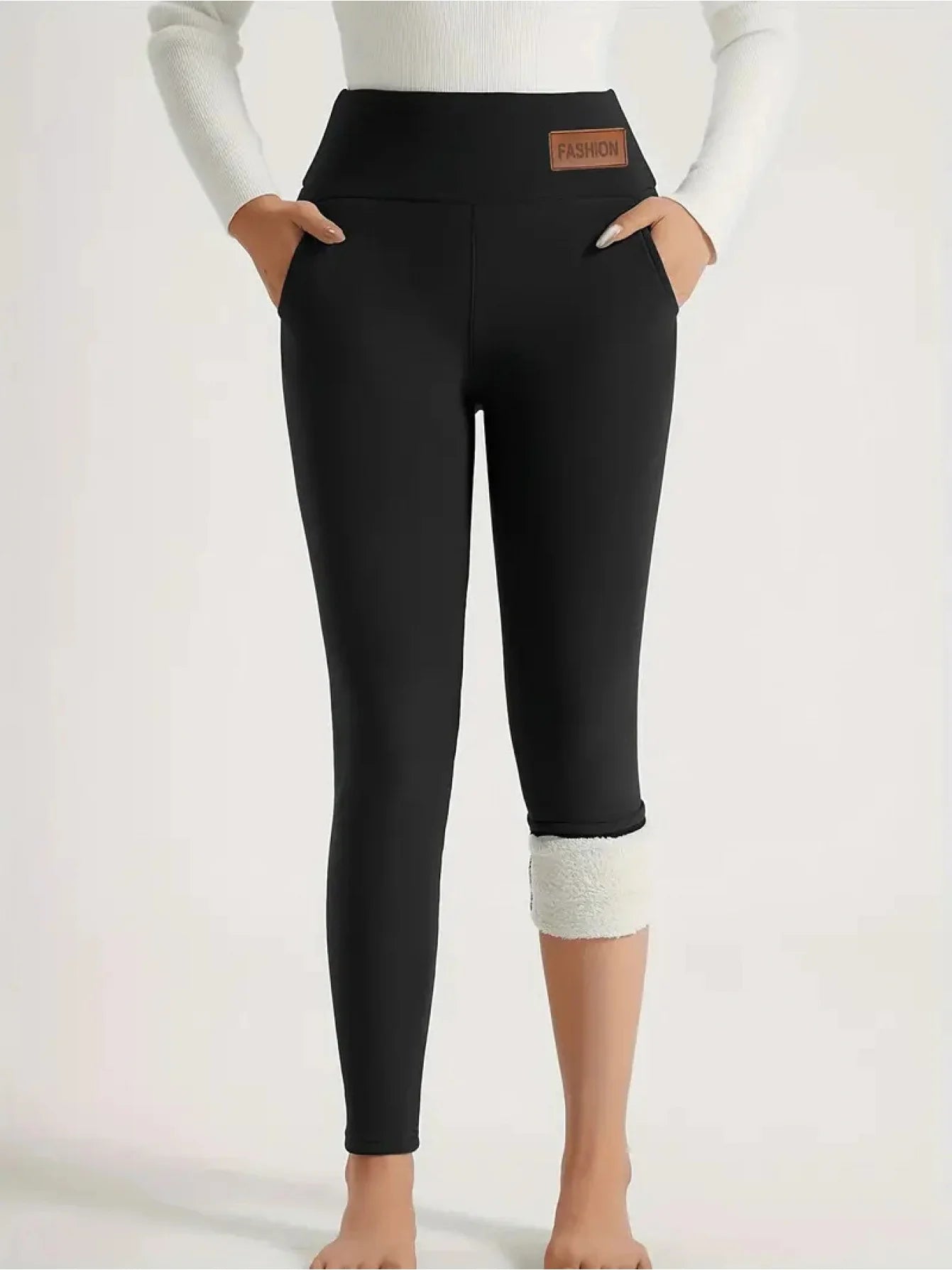 Womens High Waisted Fleece Pants Set With Functional Pockets For Yoga And Workouts Four Way Stretch-A
