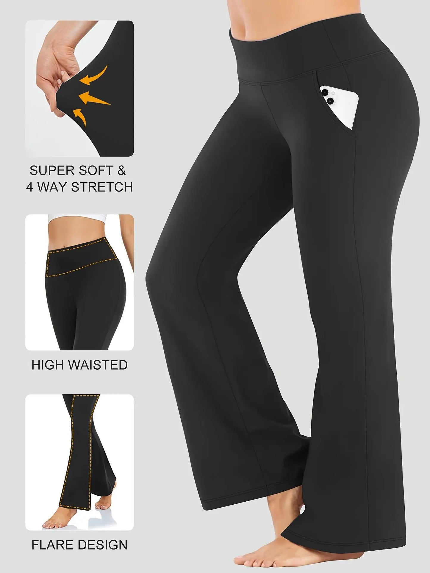 Women's High-Waisted Flared Pants With Pockets Casual Wear