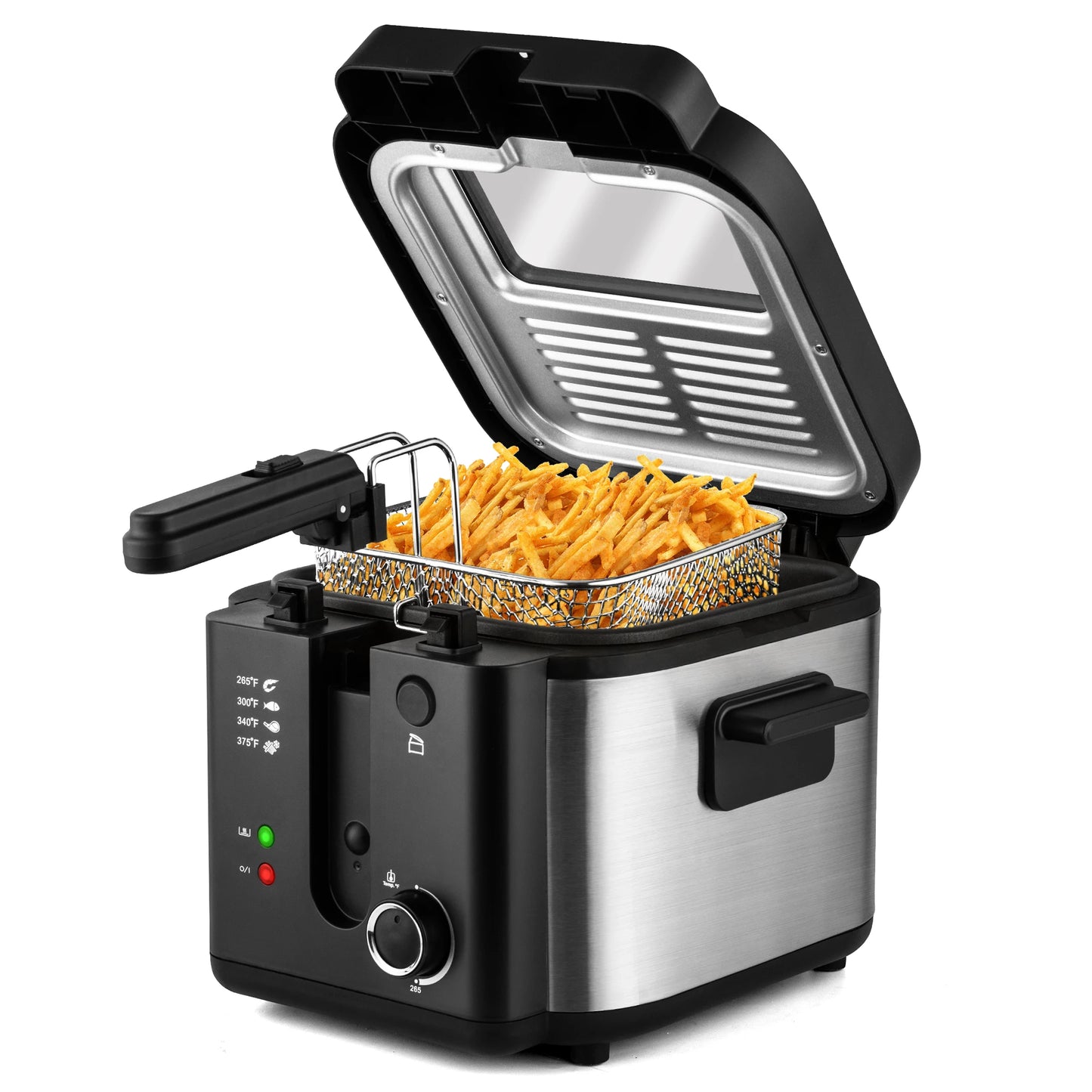 Suslas 1500W Electric Deep Fryer With Large Capacity Stainless Steel Two Point Five Liter For Fries And Wings Up To 375F-A