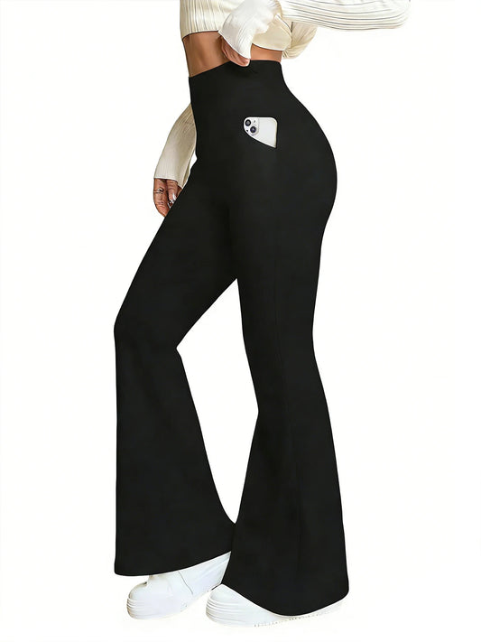 Women's High Waisted Flared Pants With Pockets Elastic Waist Casual