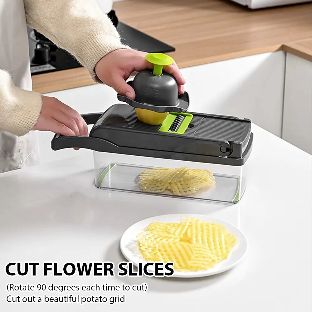 AHTOSKA All In One Vegetable Chopper Set 16 In 1 Multi Function Kitchen Tool For Easy Dicing Slicing Grating-A