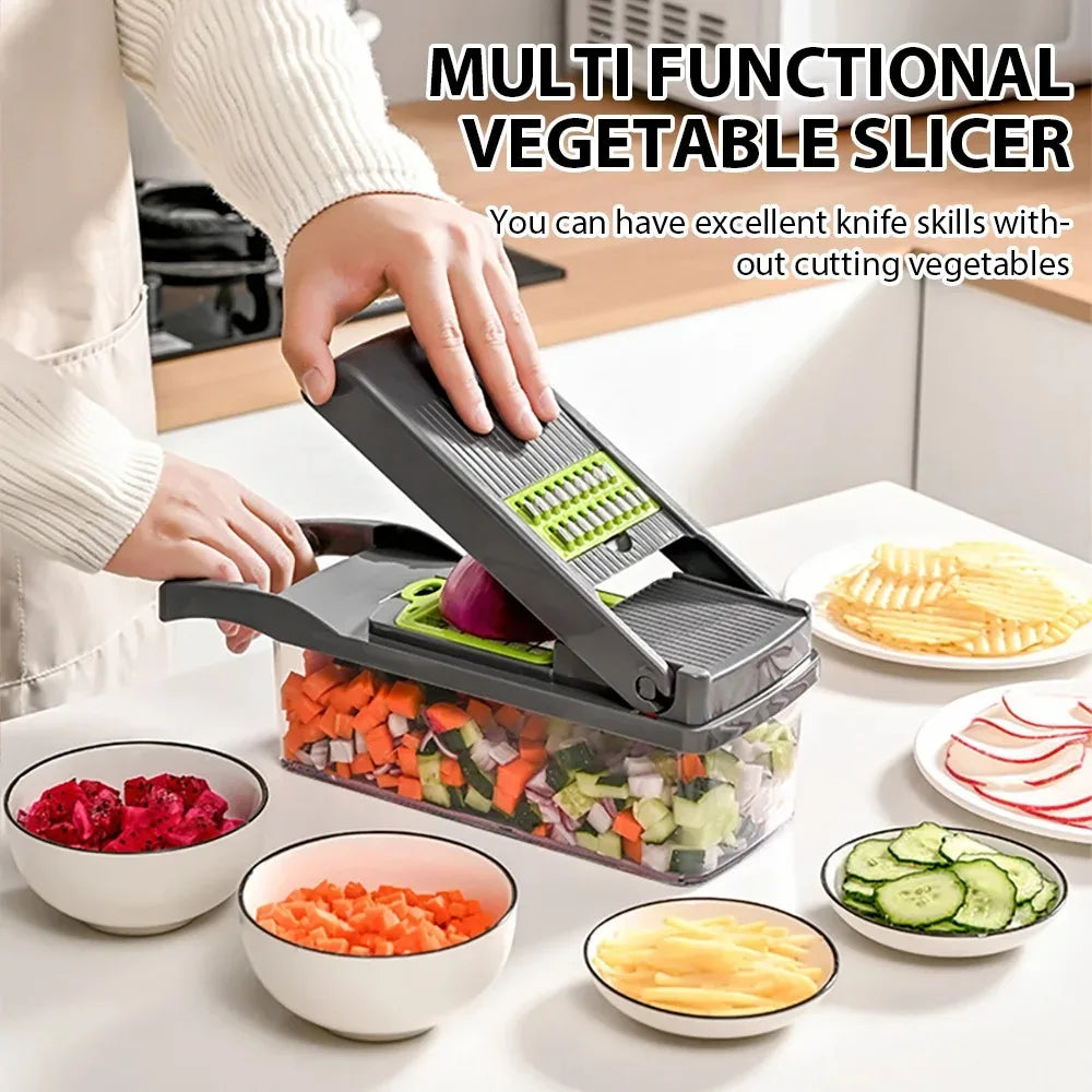 AHTOSKA All In One Vegetable Chopper Set 16 In 1 Multi Function Kitchen Tool For Easy Dicing Slicing Grating-A