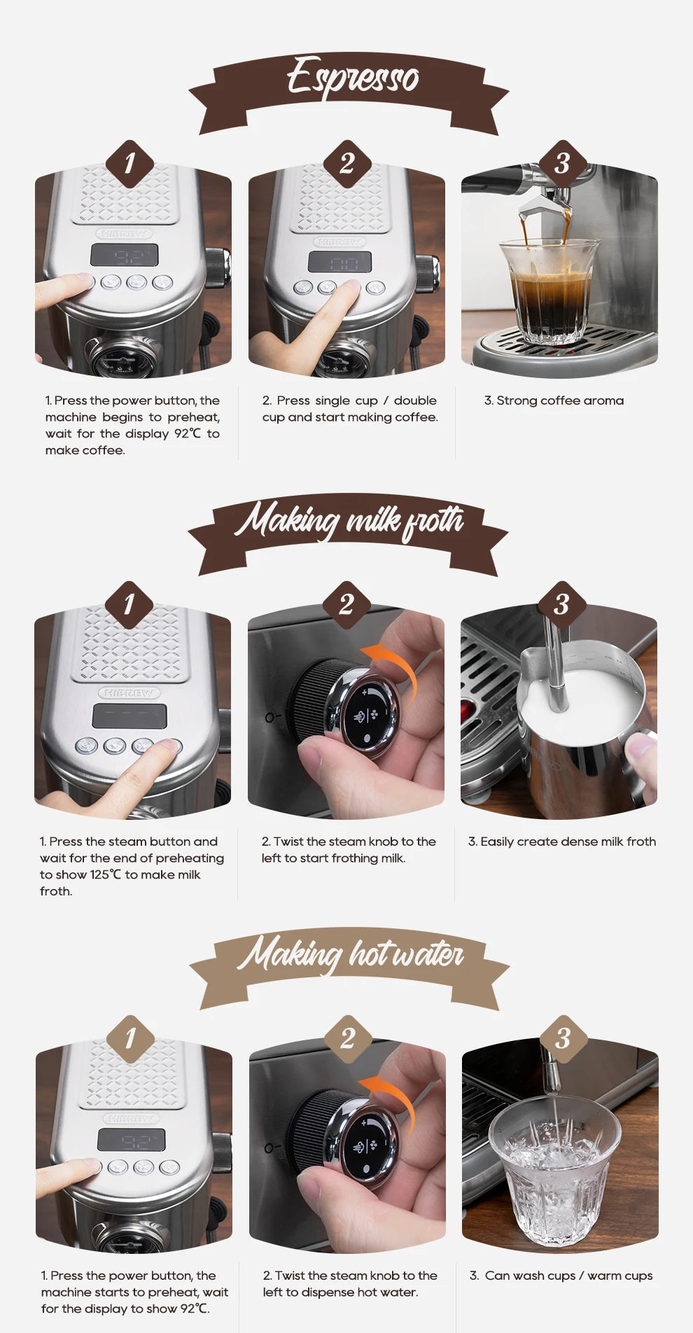 HiBREW H10B 20 Bar Semi Automatic Espresso Coffee Machine