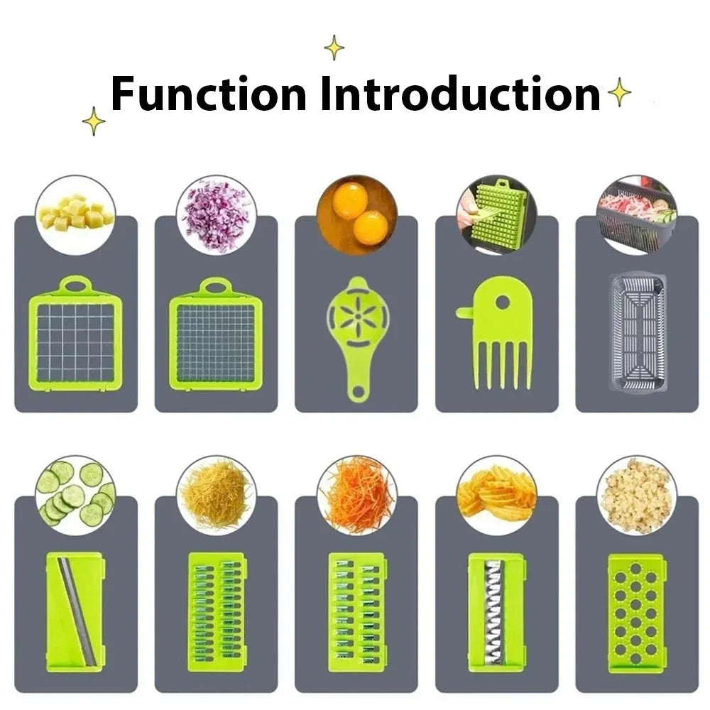 AHTOSKA All In One Vegetable Chopper Set 16 In 1 Multi Function Kitchen Tool For Easy Dicing Slicing Grating-A