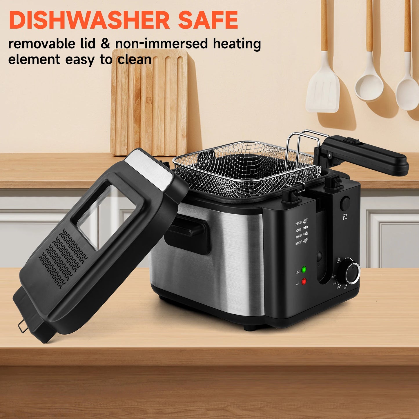 Suslas 1500W Electric Deep Fryer With Large Capacity Stainless Steel Two Point Five Liter For Fries And Wings Up To 375F-A