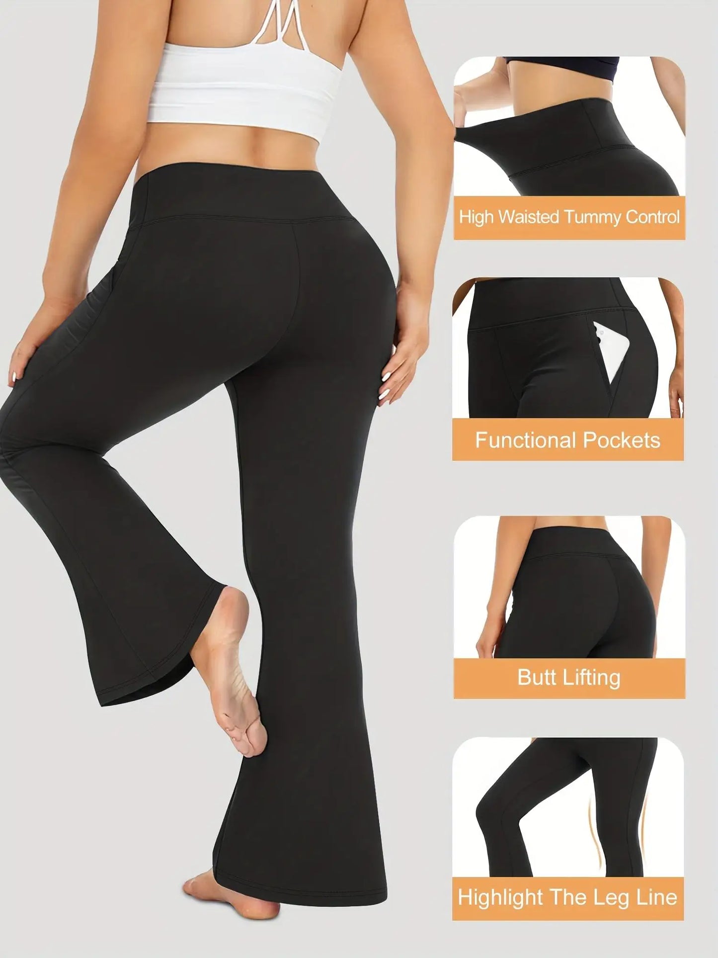 Women's High-Waisted Flared Pants With Pockets Casual Wear