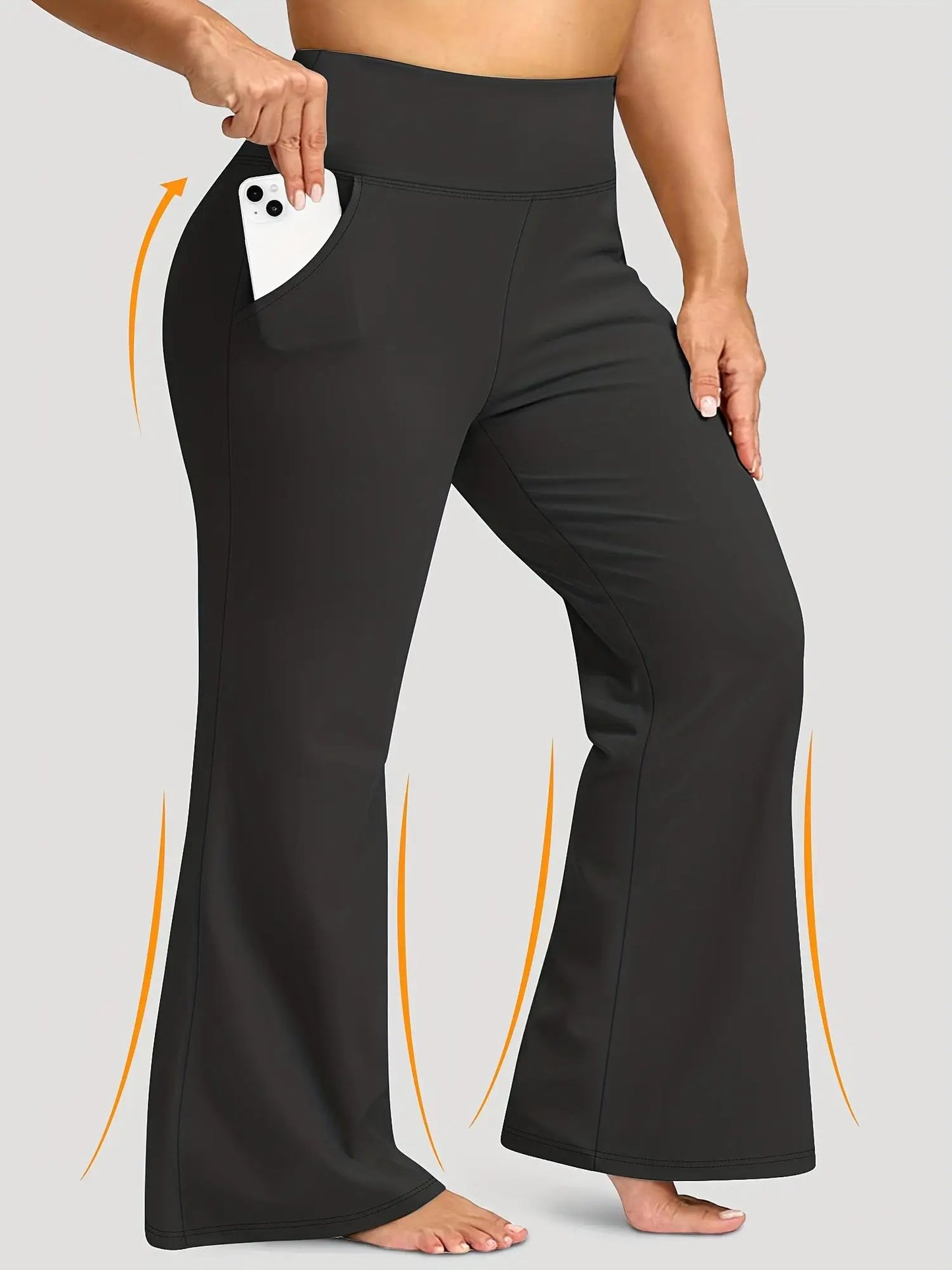 Women's High Waisted Flared Polyester Pants With Pockets Comfortable Casual