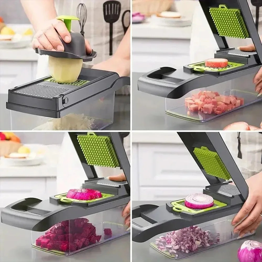 AHTOSKA All In One Vegetable Chopper Set 16 In 1 Multi Function Kitchen Tool For Easy Dicing Slicing Grating-A