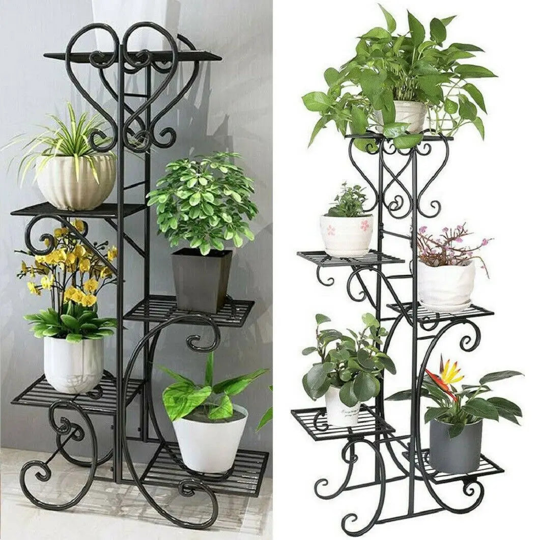 Bingopaw 6 Tier Metal Plant Stand Indoor Outdoor Garden Display Heavy Duty Iron Rack-A