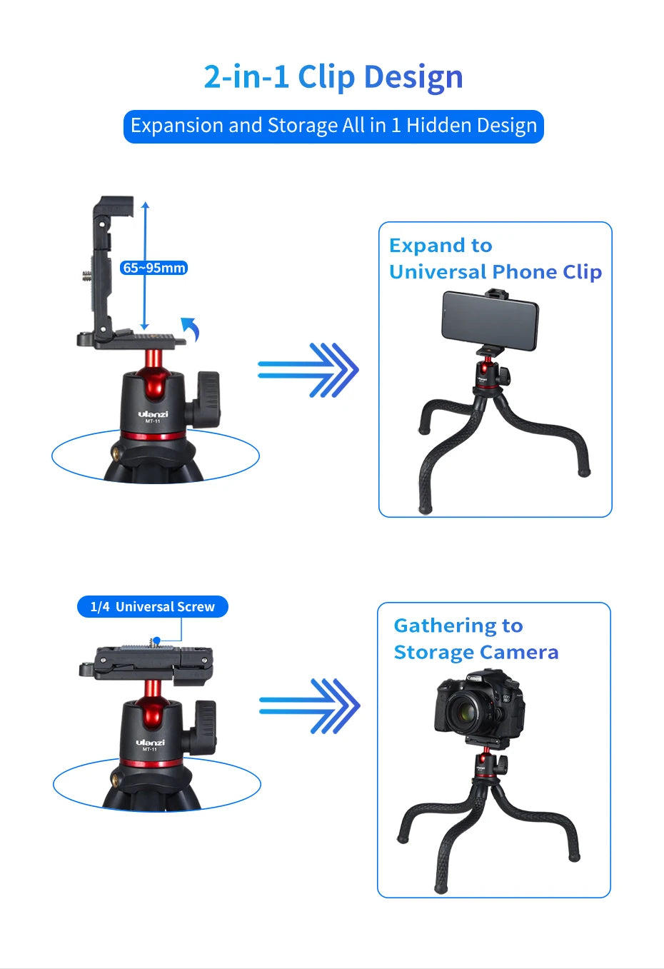 Ulanzi MT11 Flexible Tripod For Smartphone And DSLR Vlog 2 In 1