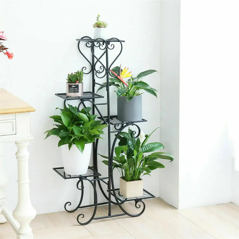 Bingopaw 6 Tier Metal Plant Stand Indoor Outdoor Garden Display Heavy Duty Iron Rack-A