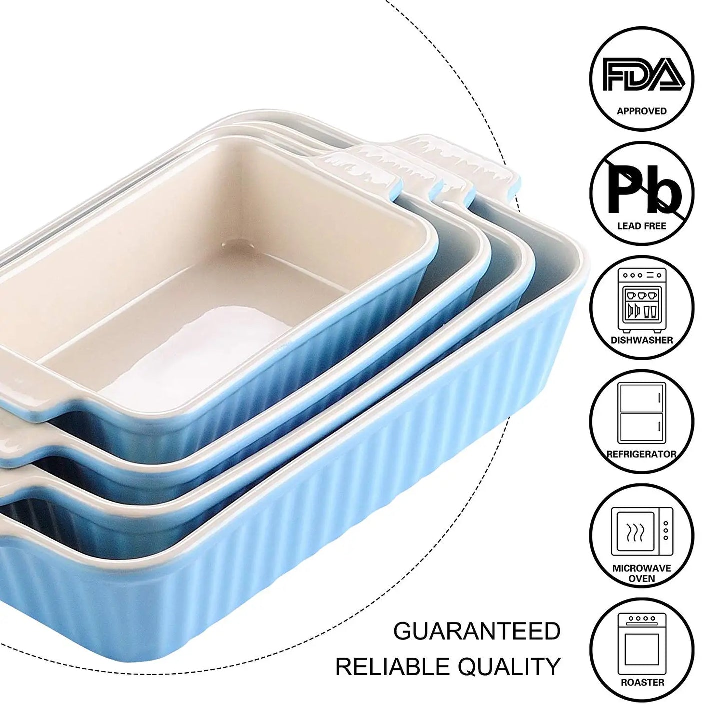 MALACASA 4 Piece Ceramic Bakeware Set With Handles For Lasagna Oven Safe Dishes Durable Eco Friendly Kitchenware-A
