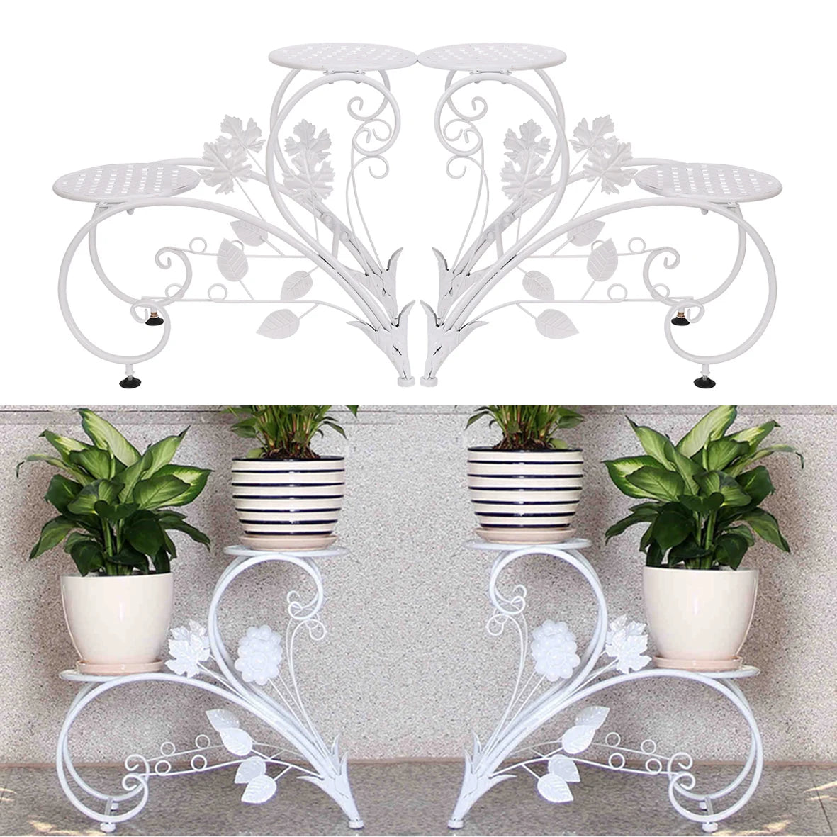 Wisfor Classic Tall Iron Plant Stand Four Tier Two Pack For Indoor And Outdoor Display-A