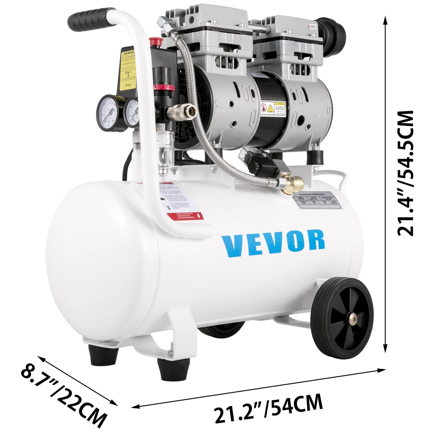 Oil Free Air Compressor 750W 1HP 110V 240V Home Use Quiet 115 PSI Pump 25 L Tank-A