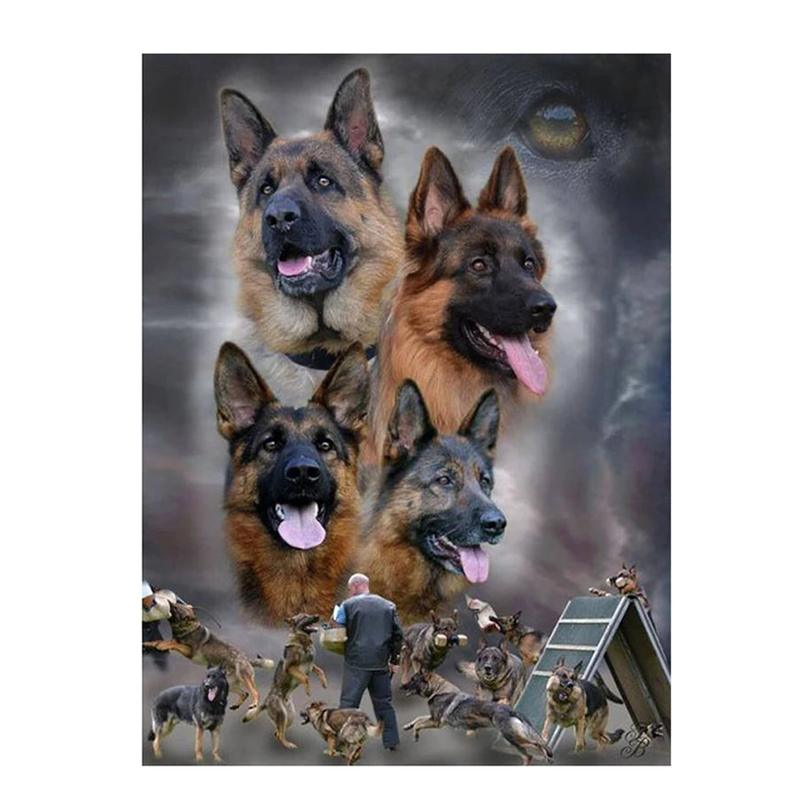 Siimoon 5D Diamond Painting German Shepherd Cross Stitch Kit A With Square Or Round Drills-A